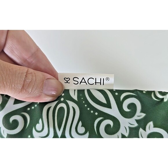 Sachi Foldable Insulated Market Tote Zippered Shopper Bag Green BoHo Print Snap - Picture 6 of 7